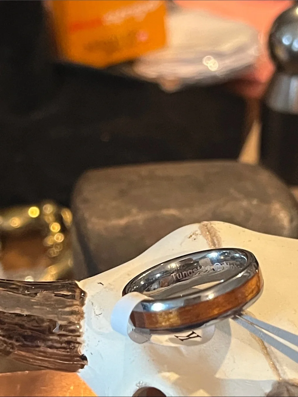 Men's Tungsten Ring with Koa Wood Inlay